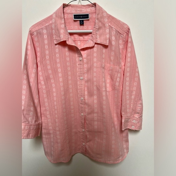 KAREN SCOTT PINK AND WHITE BLOUSE SIZE PXL - Picture 1 of 5